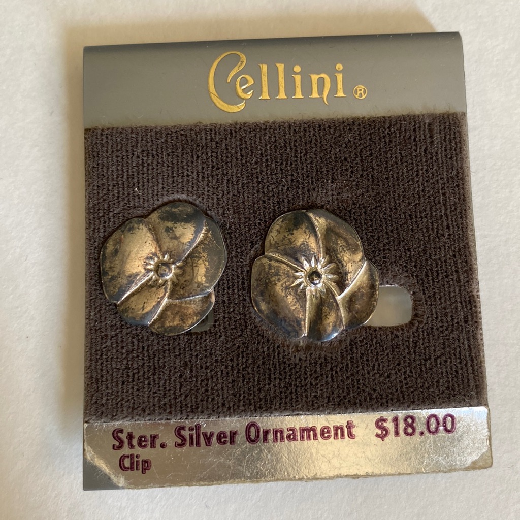 Vintage Nwt Cellini Sterling Silver Ornament ClipOn Earrings